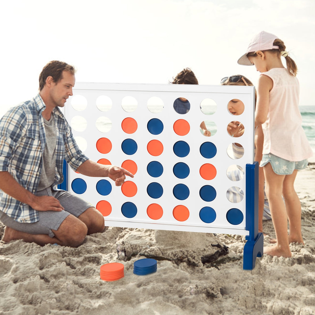 Wooden 4 in a Row Game Toy For Adults Kids with Carrying bag-White