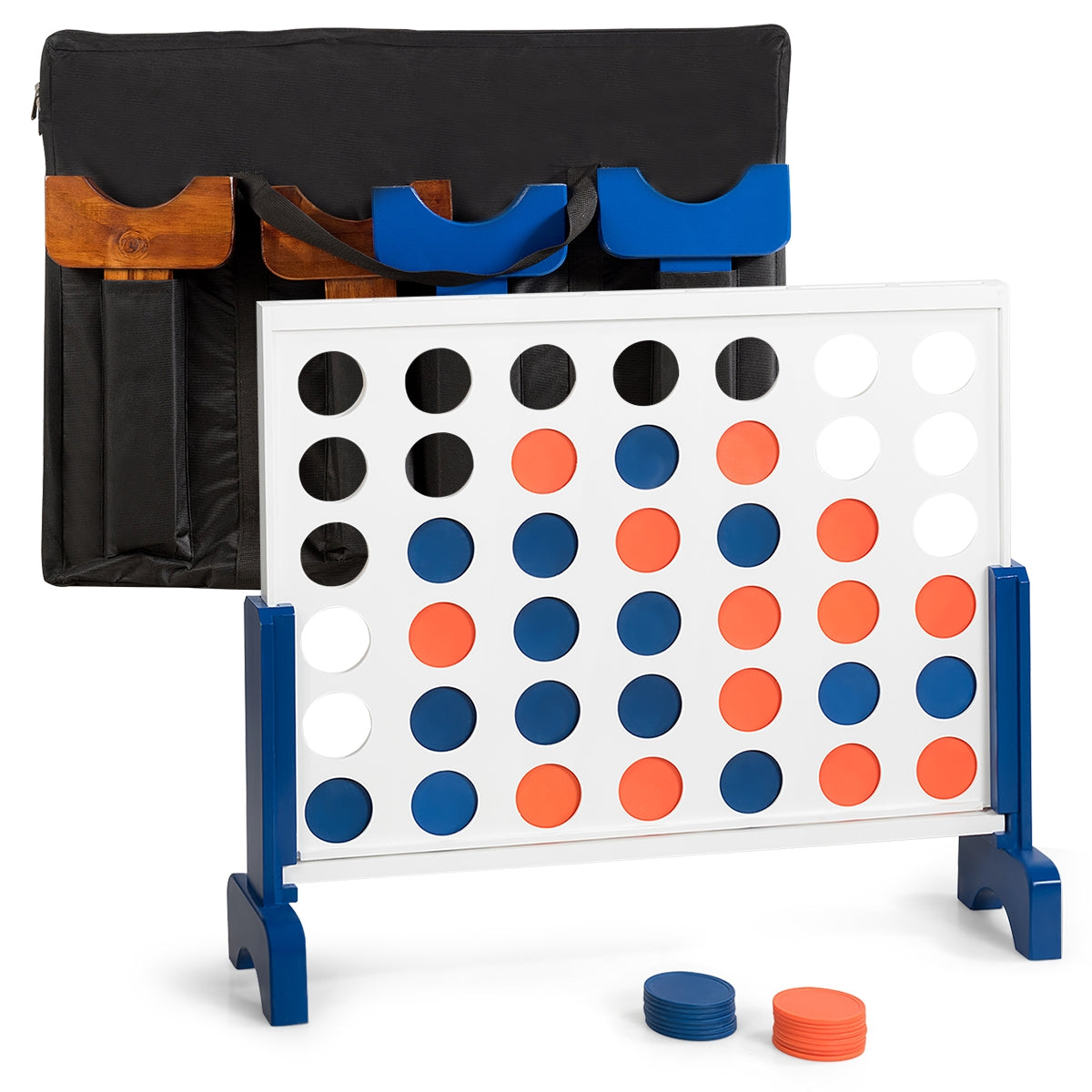 Wooden 4 in a Row Game Toy For Adults Kids with Carrying bag-White
