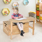 3-in-1 Kids Convertible Storage Bench Wood Activity Table and Chair Set-Natural