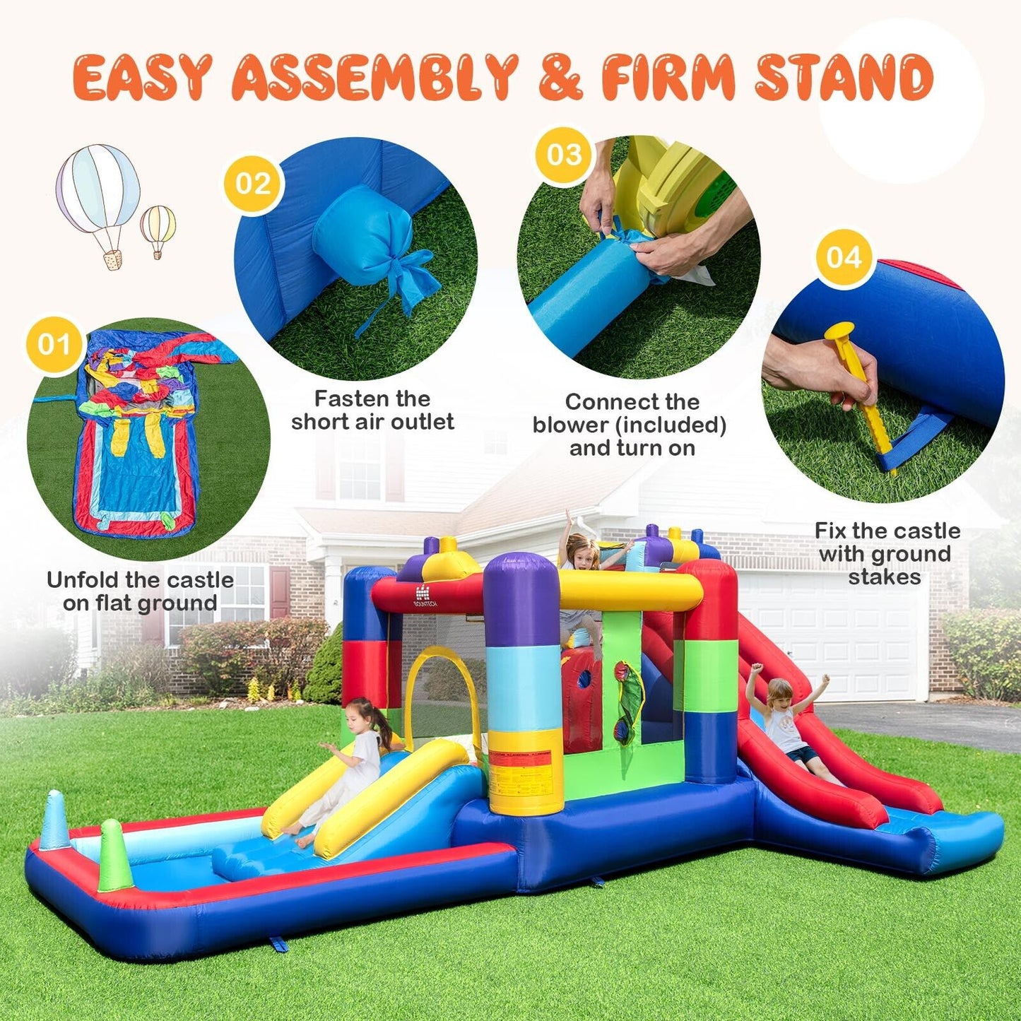 Inflatable Bounce House with 680W Blower and Ball Pit
