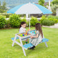 3-in-1 Kids Outdoor Picnic Water Sand Table with Umbrella Play Boxes-Blue