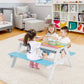 3-in-1 Kids Outdoor Picnic Water Sand Table with Umbrella Play Boxes-Blue