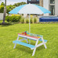 3-in-1 Kids Outdoor Picnic Water Sand Table with Umbrella Play Boxes-Blue