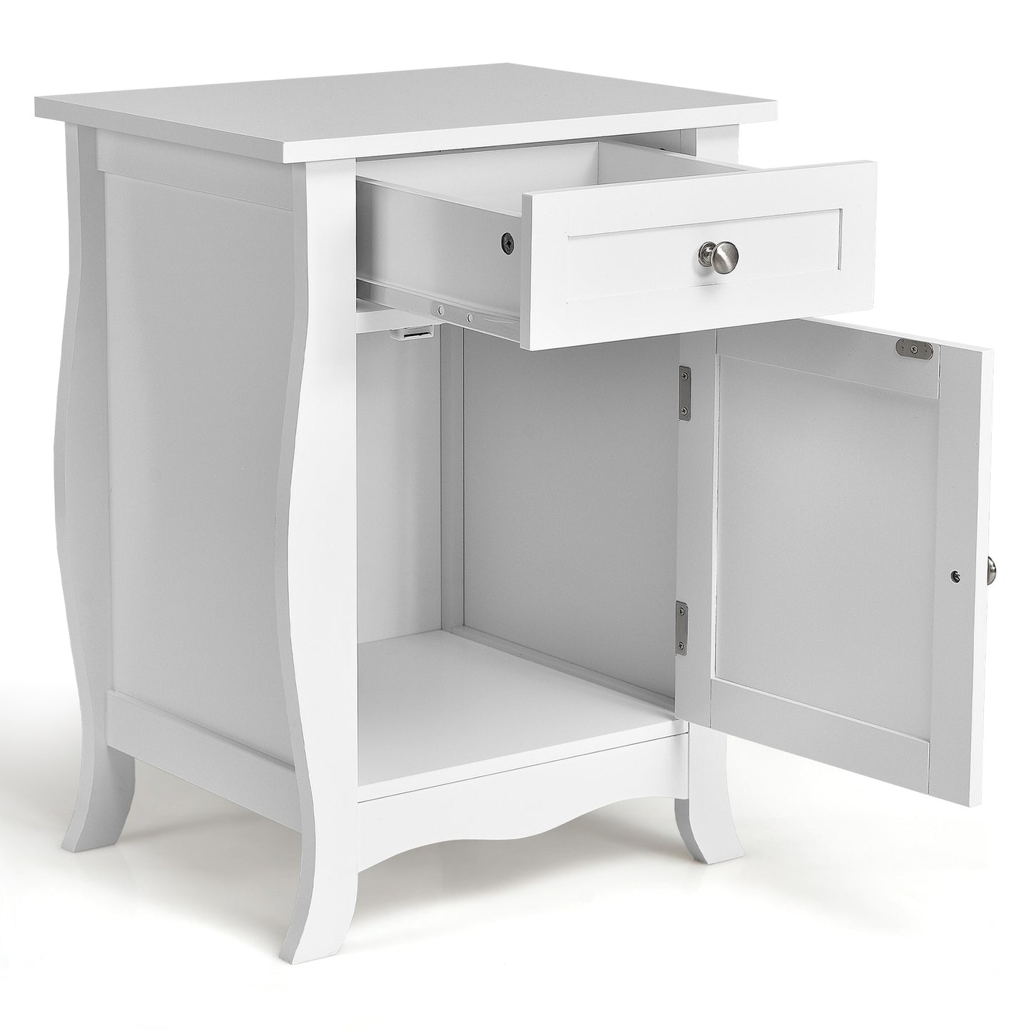 Wooden Accent End Table with Drawer Storage Cabinet Nightstand-White