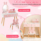 Kids Vanity Table and Chair Set with Drawer Shelf and Rabbit Mirror-Pink