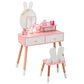 Kids Vanity Table and Chair Set with Drawer Shelf and Rabbit Mirror-White