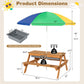 3-in-1 Kids Outdoor Picnic Water Sand Table with Umbrella Play Boxes-Yellow
