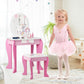 Kids Wooden Makeup Dressing Table and Chair Set with Mirror and Drawer