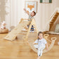 2-in-1 Wooden Kids Climber Toys with Triangle Arch Ramp-Natural