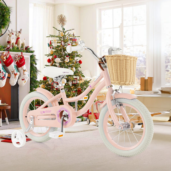 14 Kid's Bike with Training Wheels and Adjustable Handlebar Seat-Pink