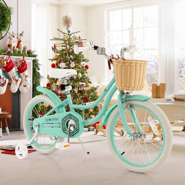 18 Kid's Bike with Training Wheels and Adjustable Handlebar Seat-Green