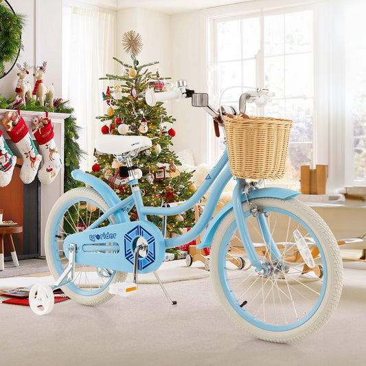 18" Kid's Bike with Training Wheels and Adjustable Handlebar Seat-Blue