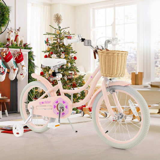18" Kid's Bike with Training Wheels and Adjustable Handlebar Seat-Pink