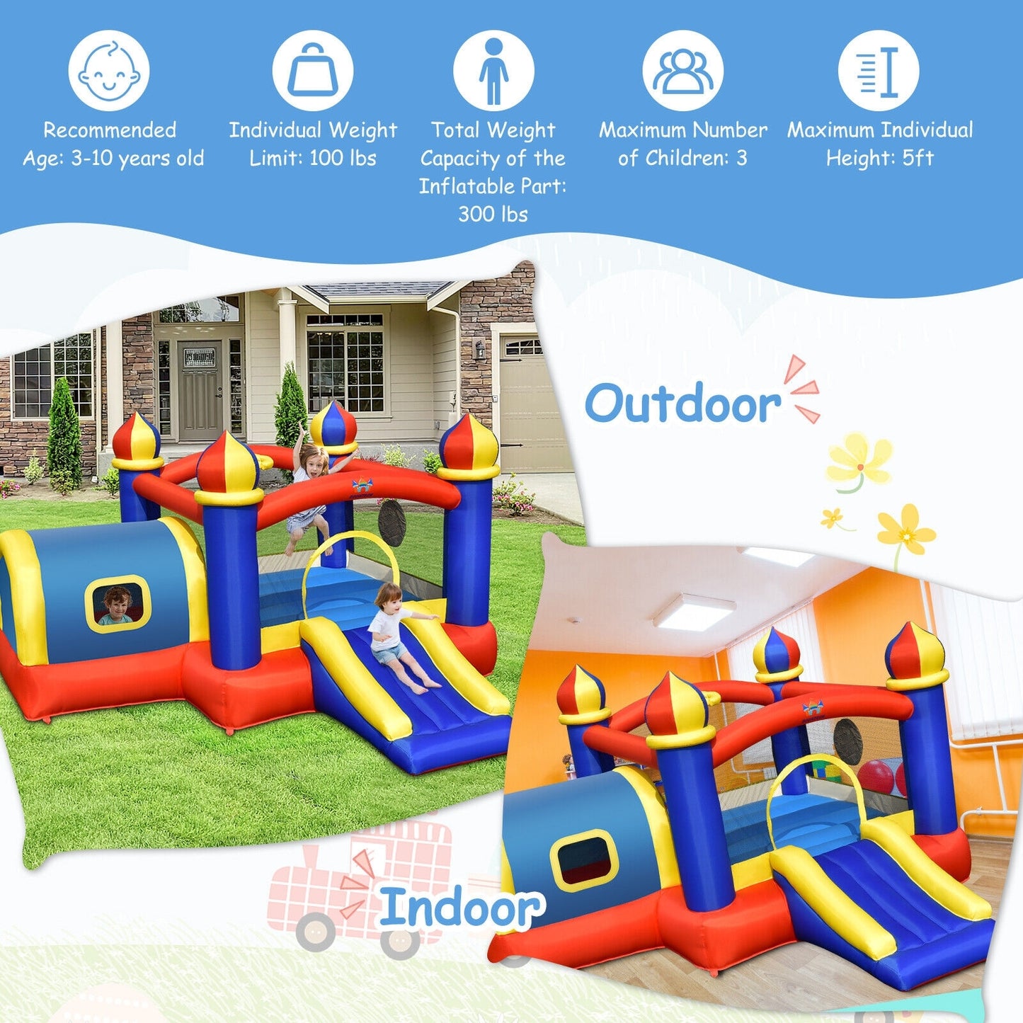 Inflatable Castle Kids Bounce House with Slide Jumping