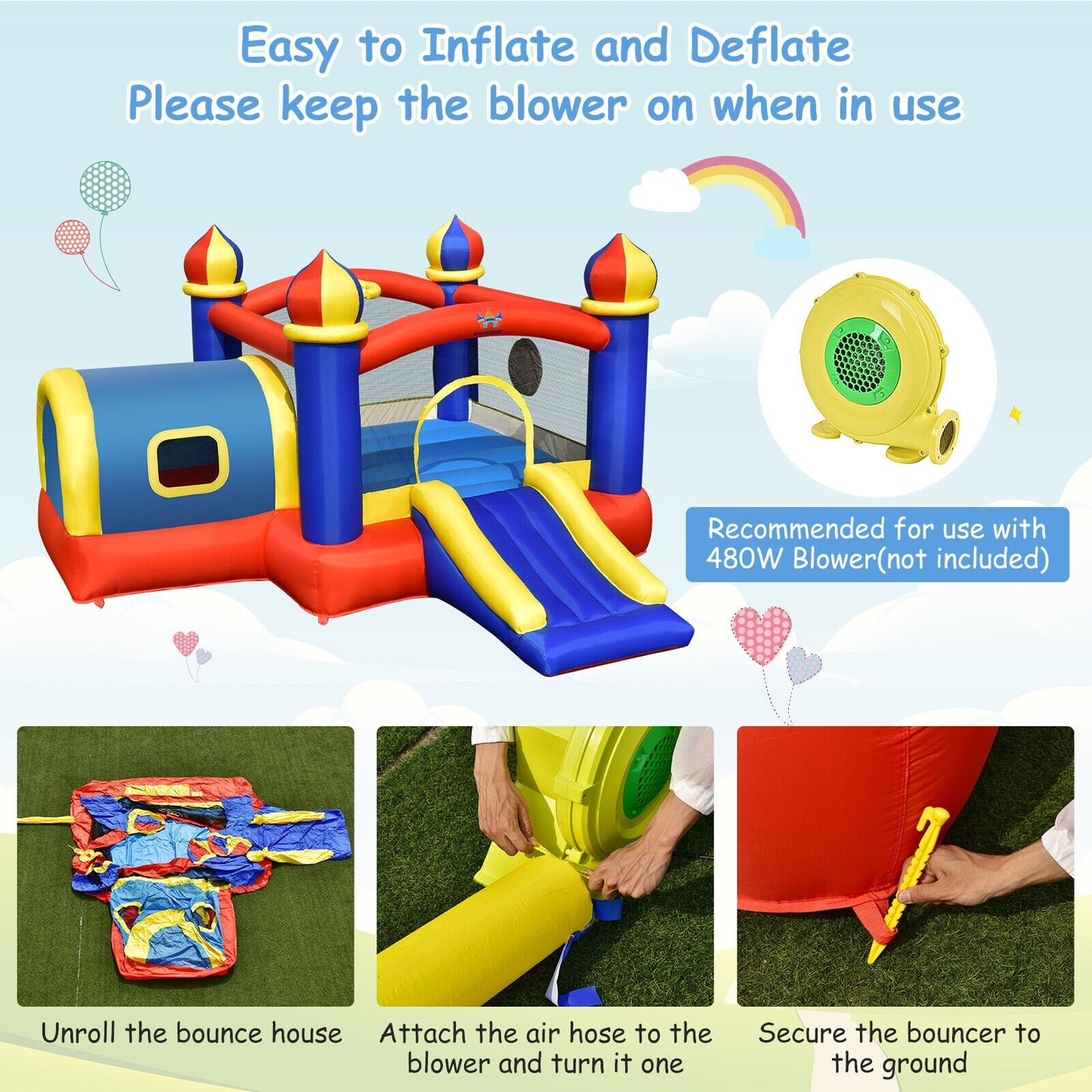 Inflatable Castle Kids Bounce House with Slide Jumping