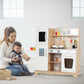 Wooden Kids Pretend Kitchen Playset Cooking Play Toy with Utensils and Sound