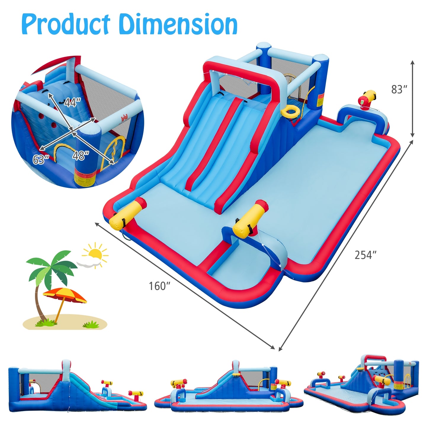 Inflatable Bounce House with 2 Water Slides and 3 Water Cannons With 750W Blower