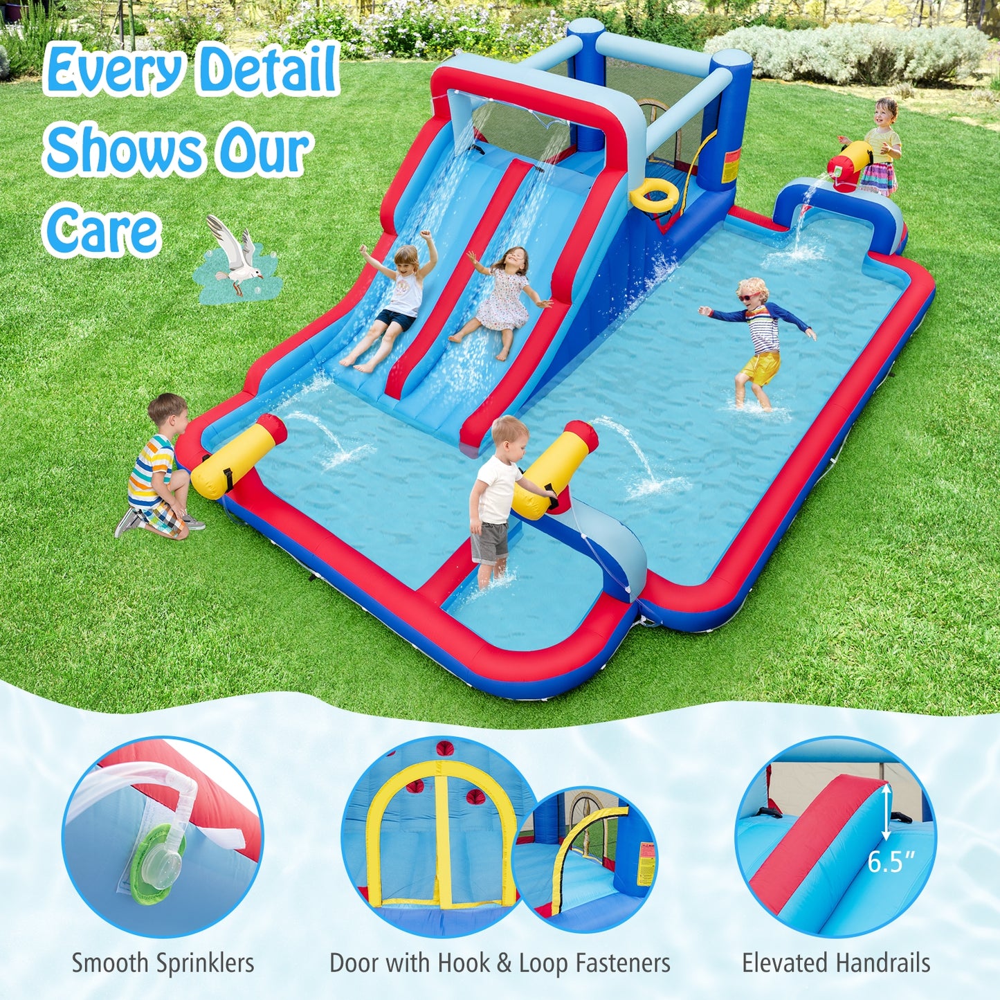 Inflatable Bounce House with 2 Water Slides and 3 Water Cannons With 750W Blower