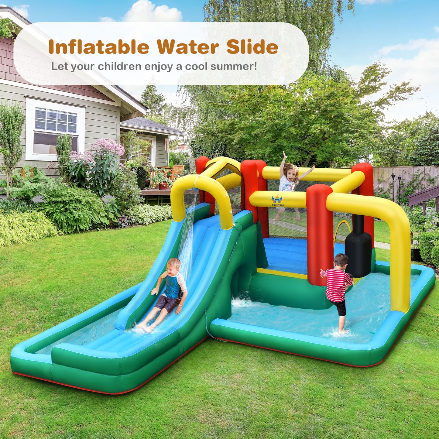 Inflatable Water Slide with Splash Pool Water Park and 750W Blower