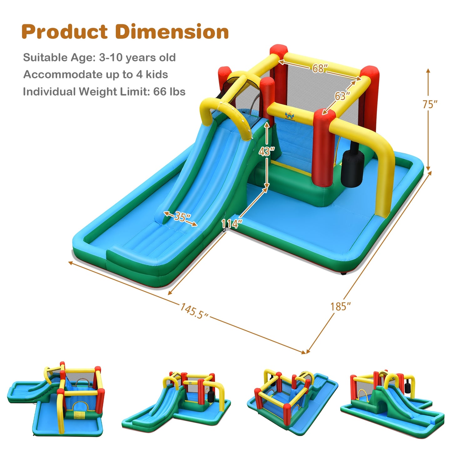 Inflatable Water Slide with Splash Pool Water Park and 750W Blower