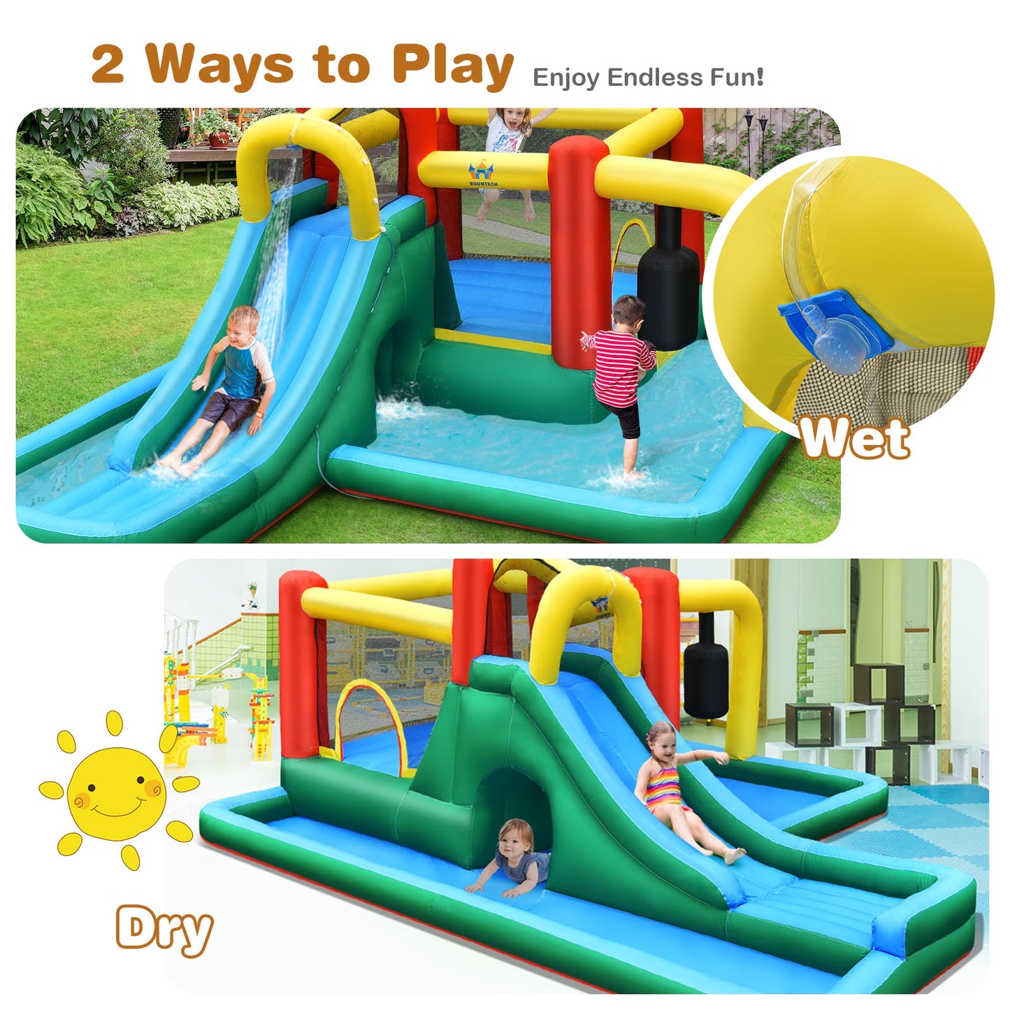 Inflatable Water Slide with Splash Pool Water Park and 750W Blower