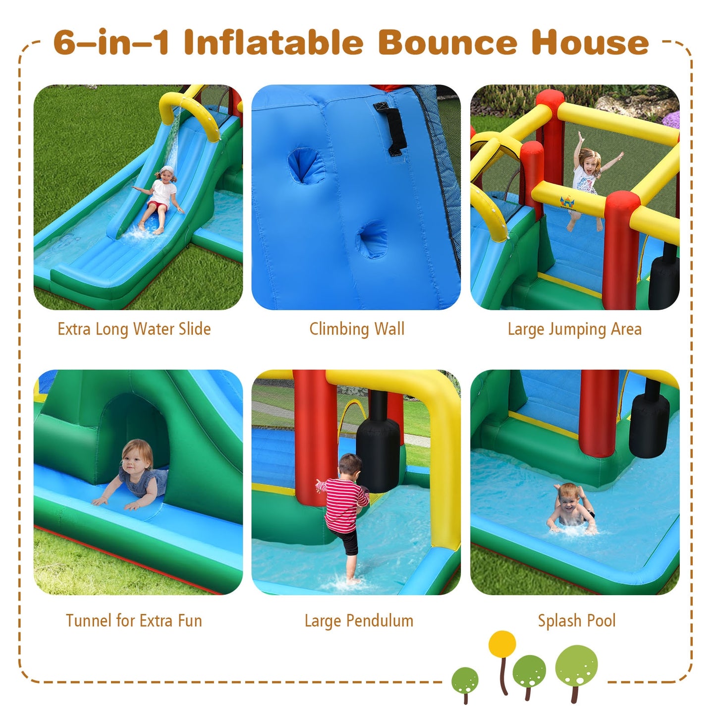 Inflatable Water Slide with Splash Pool Water Park and 750W Blower