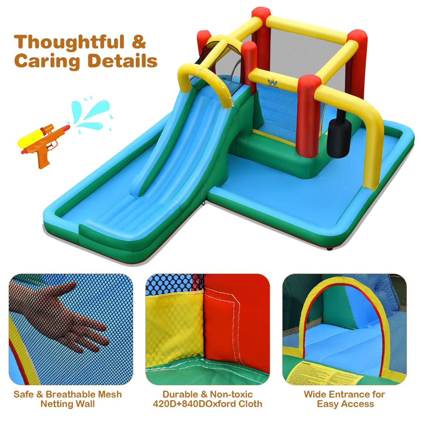 Inflatable Water Slide with Splash Pool Water Park and 750W Blower