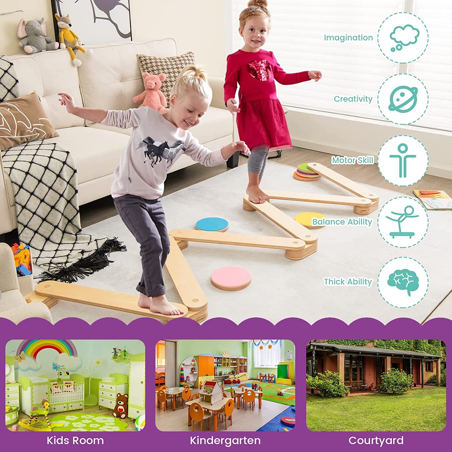 Kids Beam Toy | Wooden Balance Beam | Blissbabies