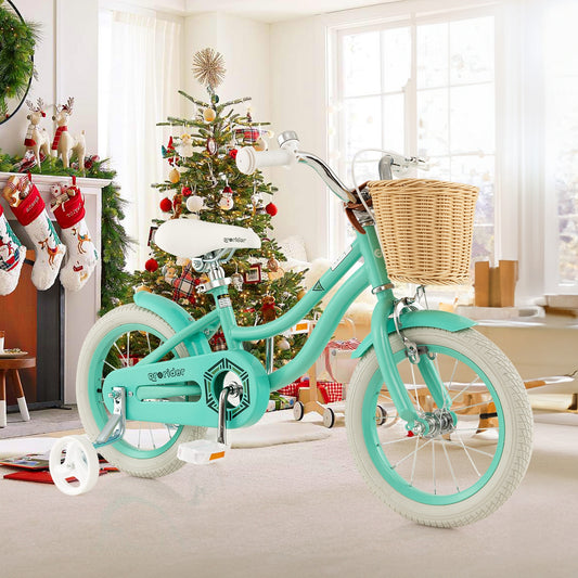 14" Kid's Bike with Training Wheels and Adjustable Handlebar Seat-Green