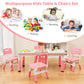 Kids Table and Chairs Set for 4 with Graffiti Desktop-Pink