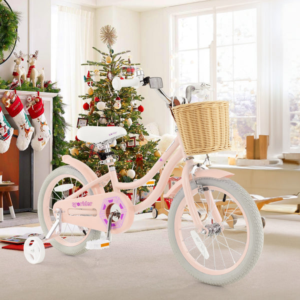 16 Kid's Bike with Training Wheels and Adjustable Handlebar Seat-Pink